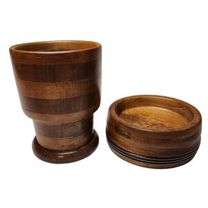 Vintage Wood Hand Turned Pedestal Compote Bowl Motar Artesian Woodworking MCM